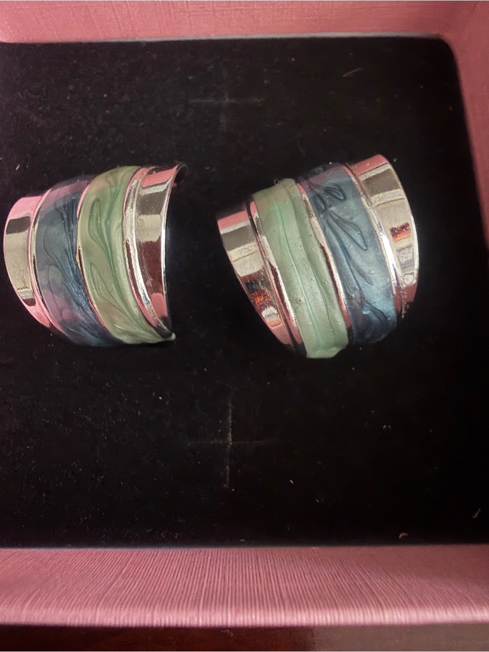 Silver-Tone Green & Teal Swirl Earrings